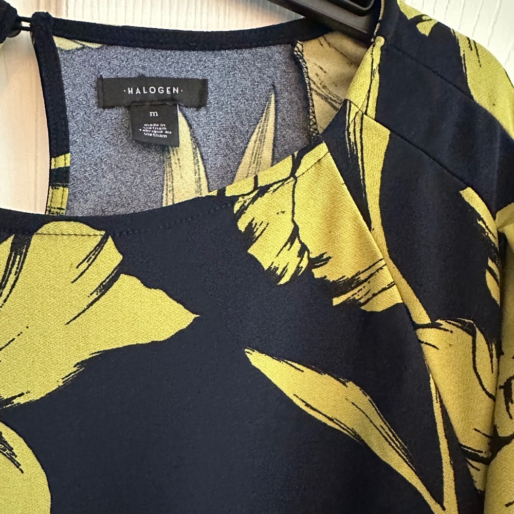 Halogen Blouse, Navy Blue Floral Print, Women Medium